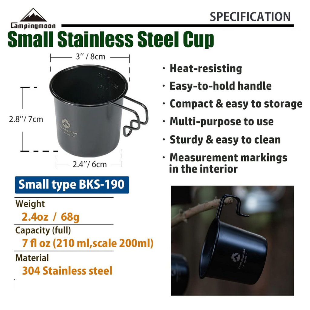 CAMPINGMOON BKS-190 210ml Stainless Steel Black Sierra Cup