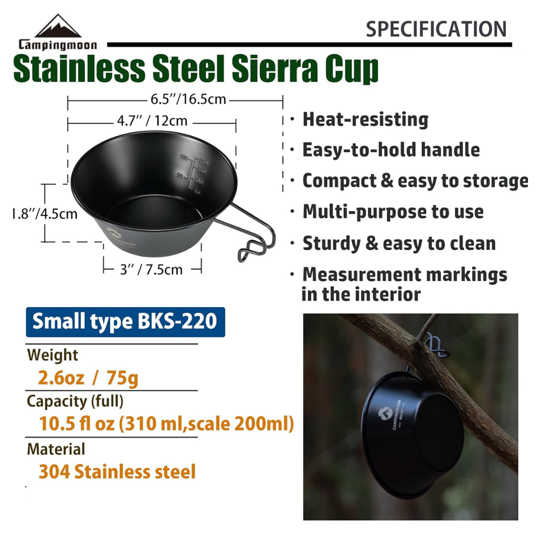 CAMPINGMOON BKS-360 450ml Stainless Steel Black Sierra Cup