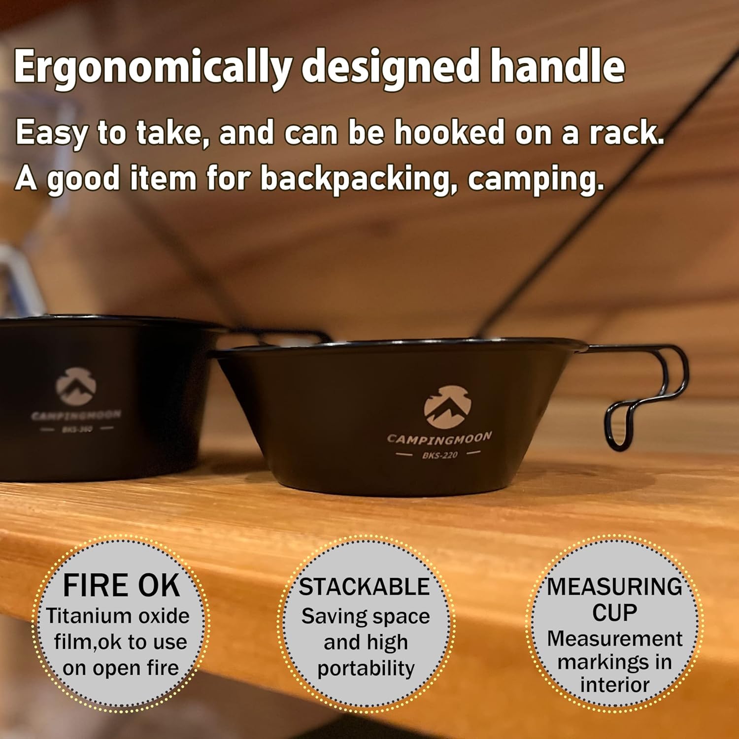 CAMPINGMOON BKS-360 450ml Stainless Steel Black Sierra Cup