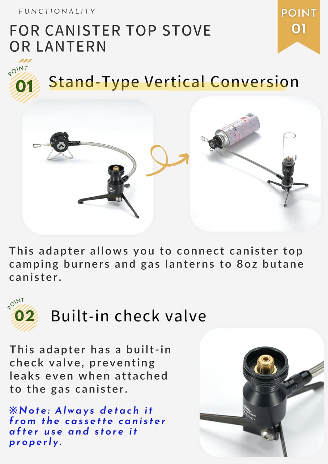 CAMPINGMOON BKZ23-VC Rocket Tripod With Hose Cassette Adapter Screw