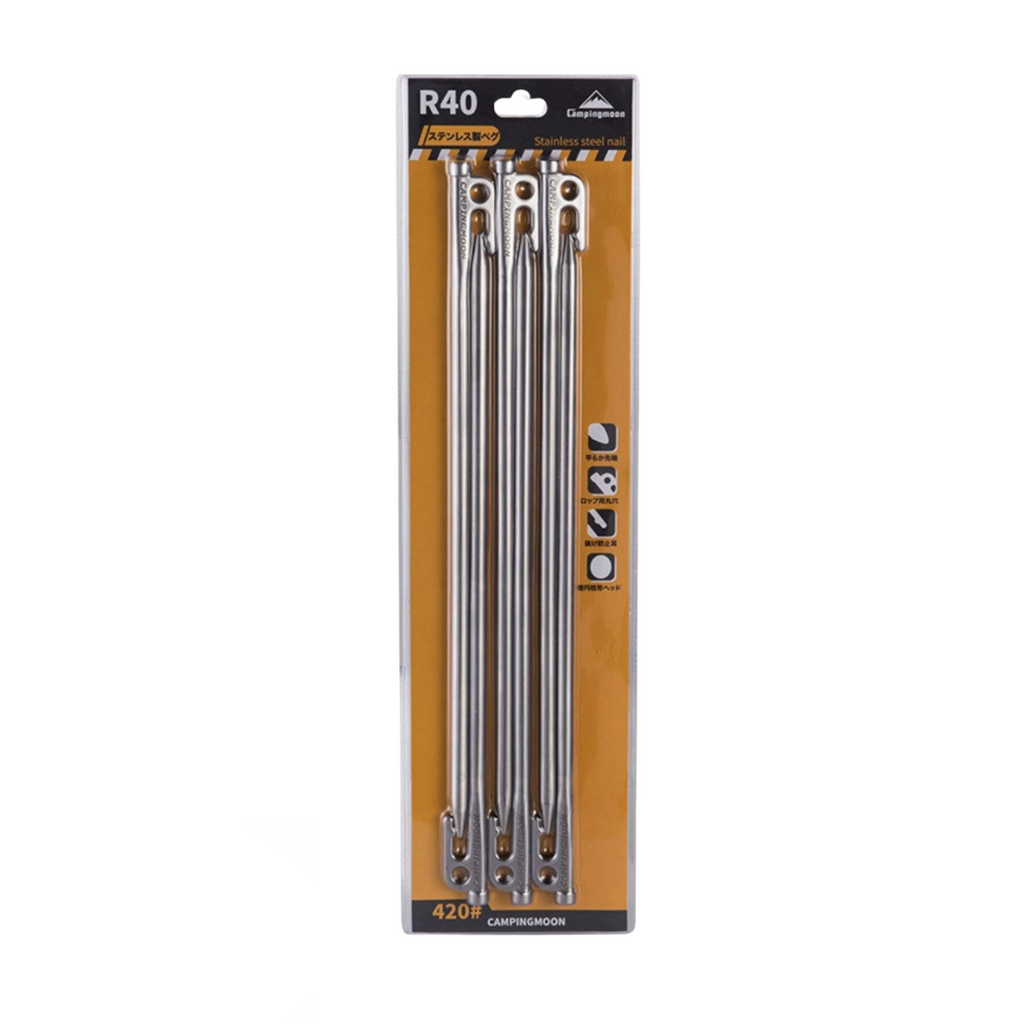 CAMPINGMOON R40-6pcs Tent Peg Stainless Steel Peg Hard Ground