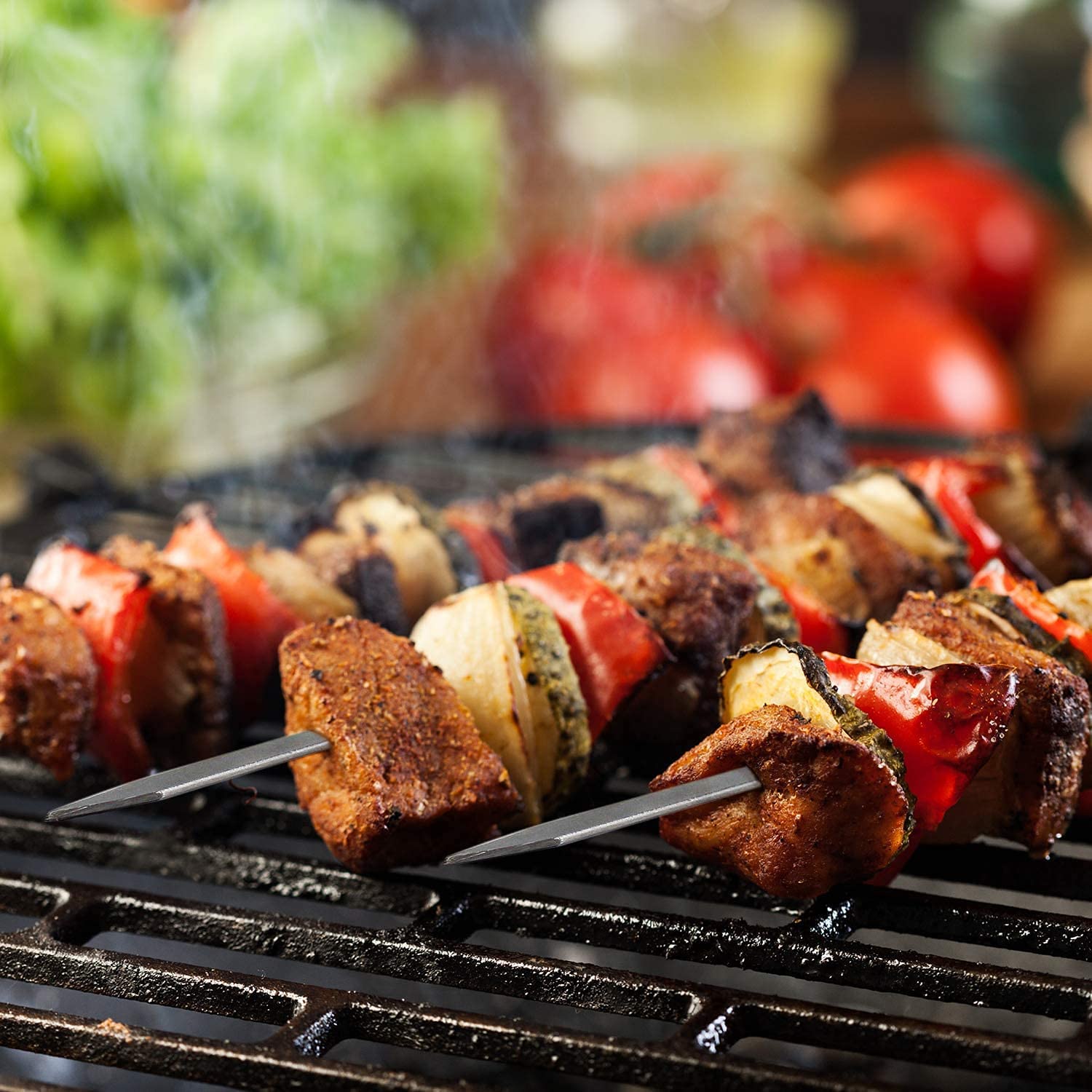 CAMPINGMOON K-480 Wooden Pattern Barbecue Skewer 8 Pcs Set