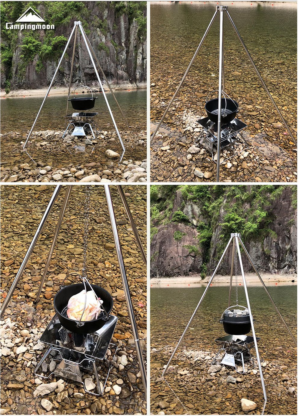 CAMPINGMOON MT-130 Portable Campfire Quadpod BBQ Hanging