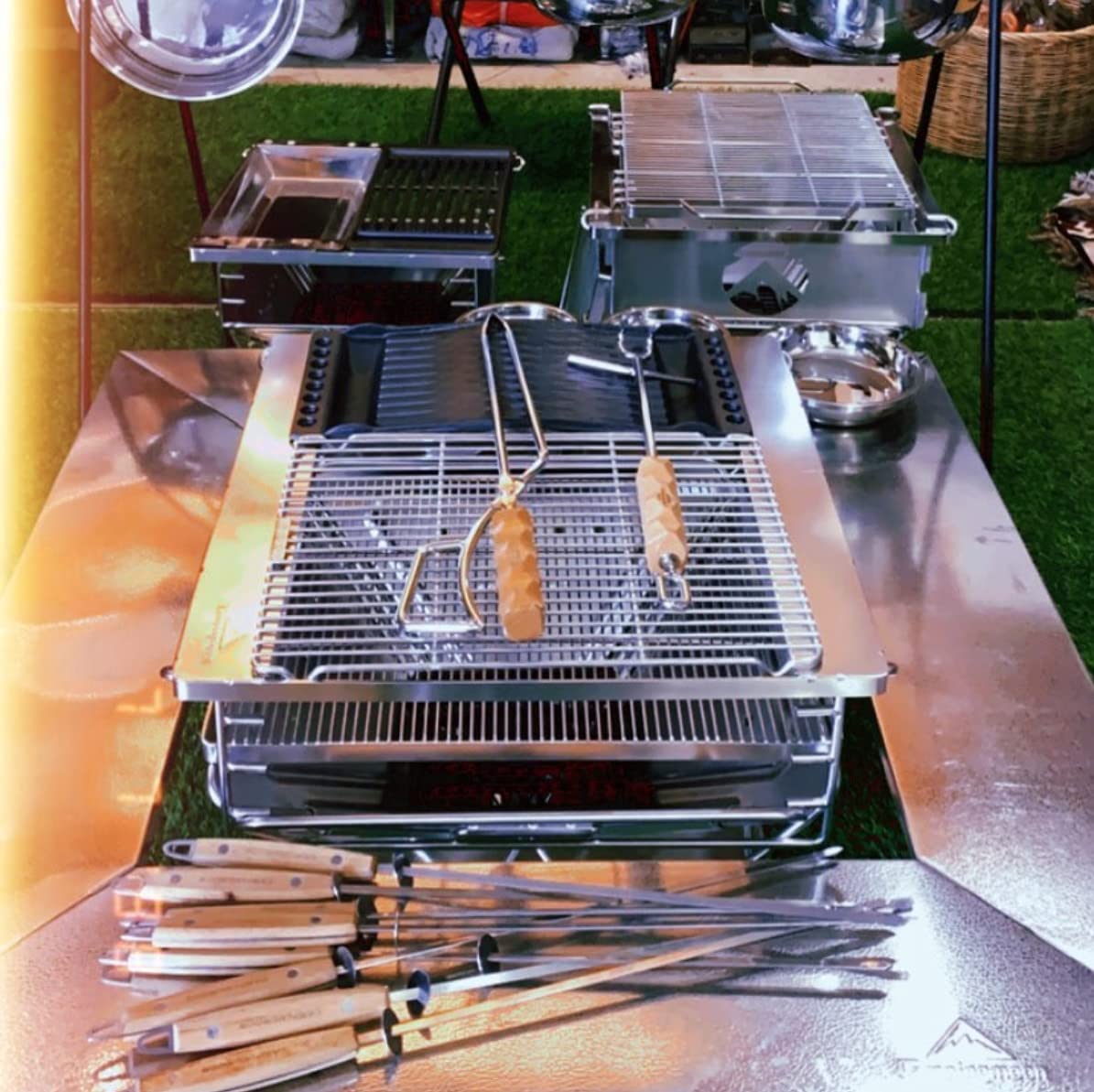 CAMPINGMOON K-480 Wooden Pattern Barbecue Skewer 8 Pcs Set