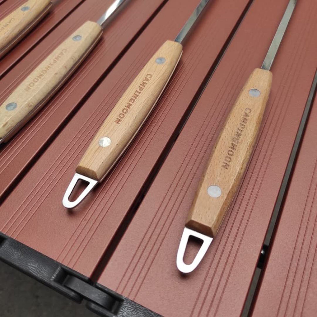 CAMPINGMOON K-480 Wooden Pattern Barbecue Skewer 8 Pcs Set