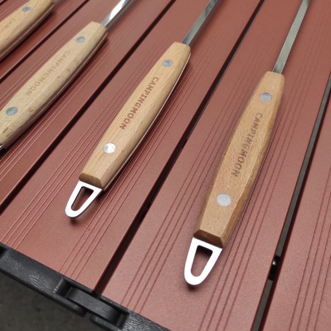 CAMPINGMOON K-480 Wooden Pattern Barbecue Skewer 8 Pcs Set