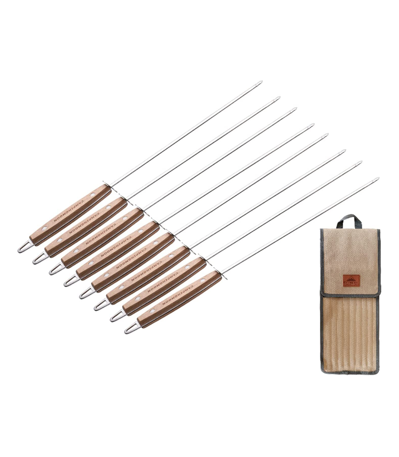 CAMPINGMOON K-480 Wooden Pattern Barbecue Skewer 8 Pcs Set