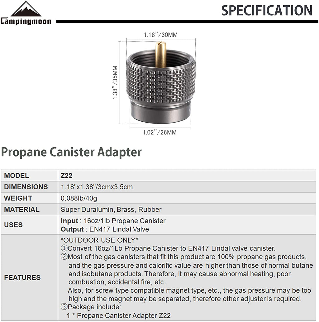CAMPINGMOON Z22 Propane Canister Adapter