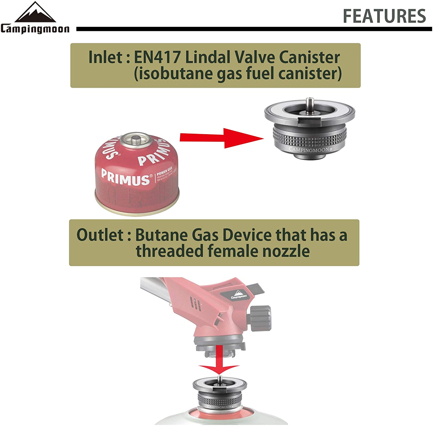CAMPINGMOON Z13M Gas Stove Adapter EN417 Lindal Valve Canister