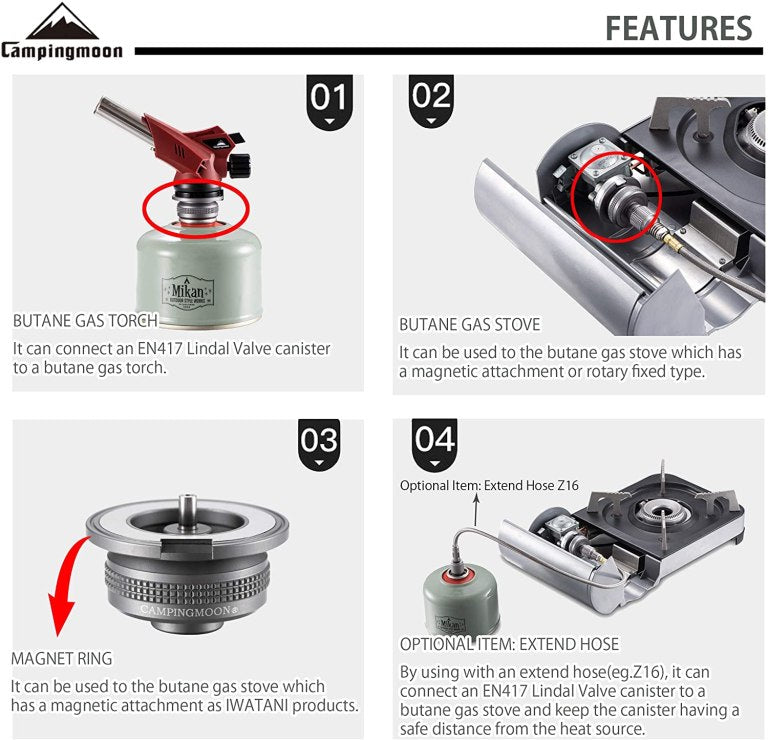CAMPINGMOON Z13M Gas Stove Adapter EN417 Lindal Valve Canister