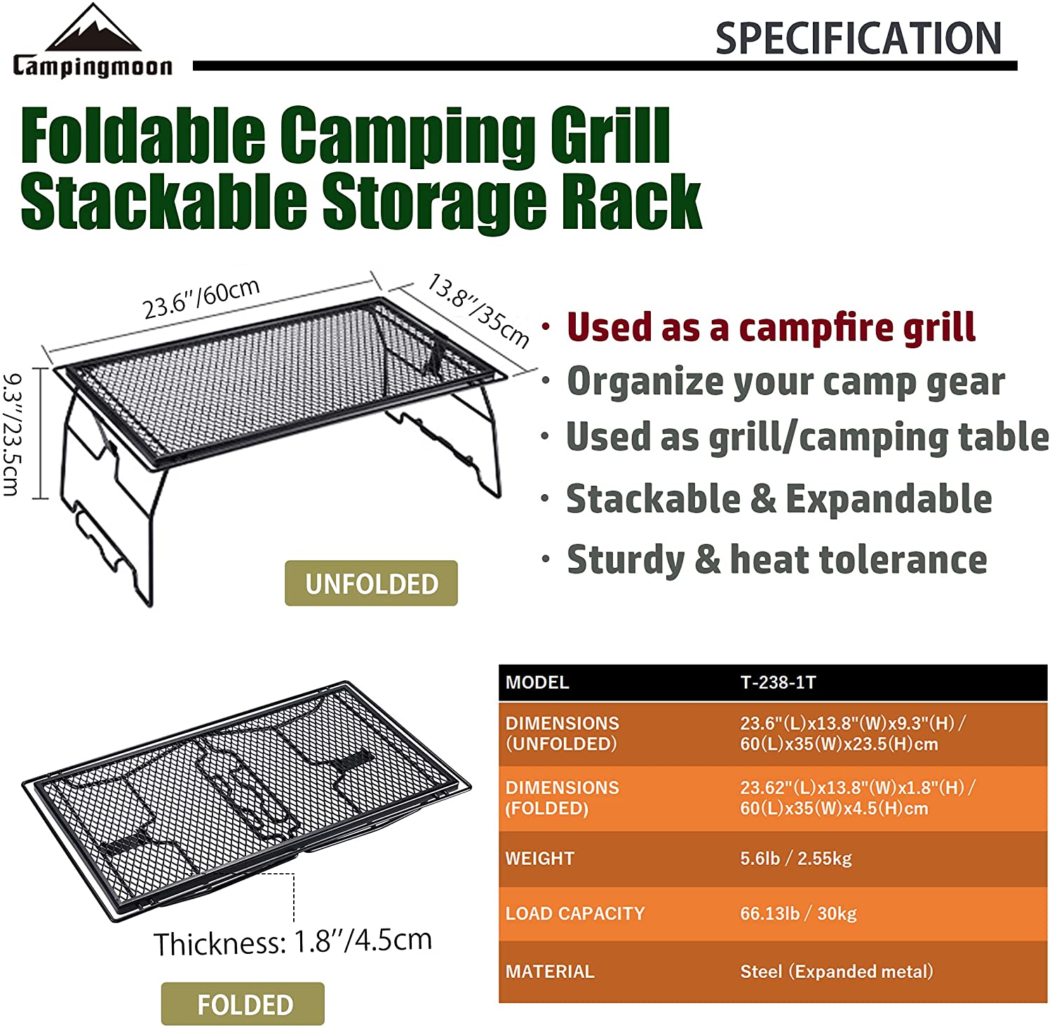 CAMPINGMOON T238 High-Quality Stackable Steel Mesh Table