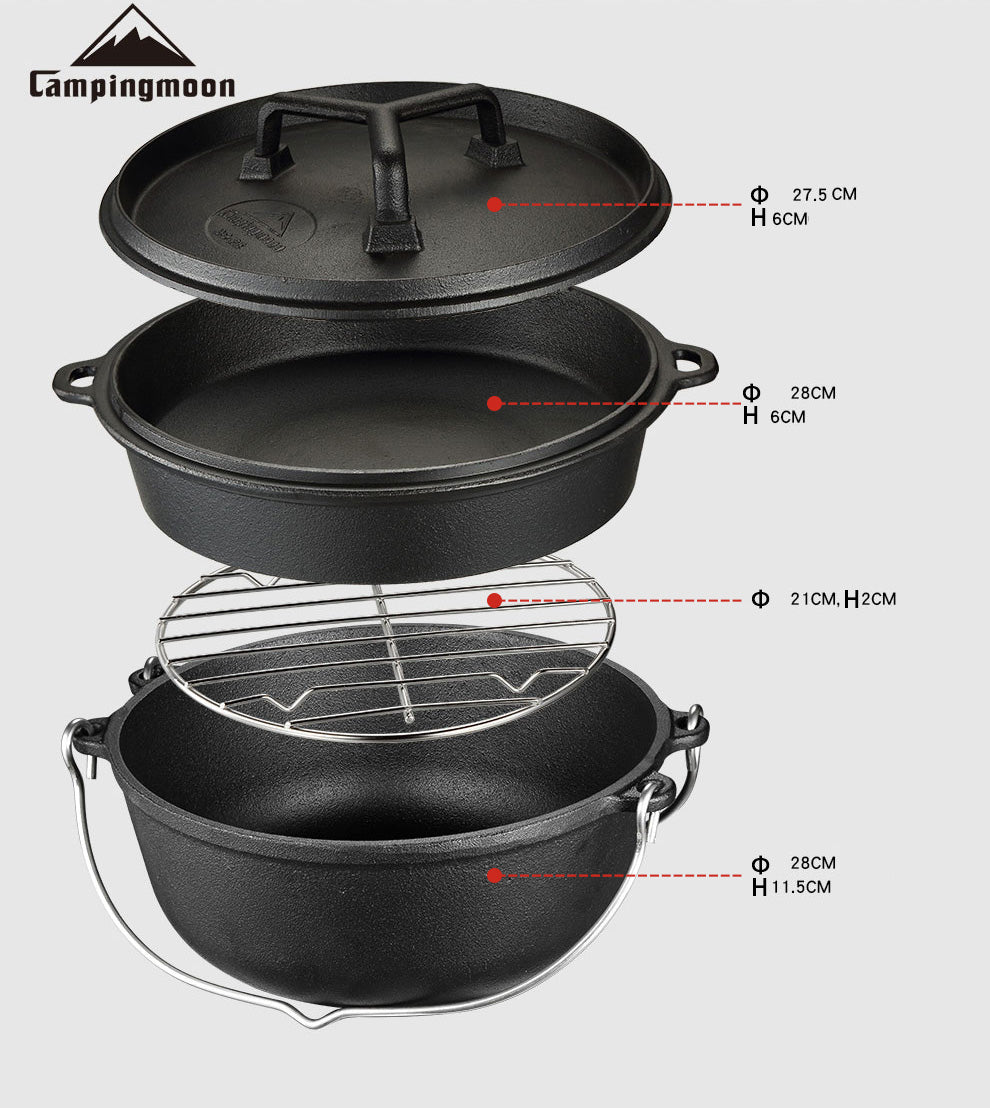 CAMPINGMOON DO-28 Dutch Oven Cast Iron Pot