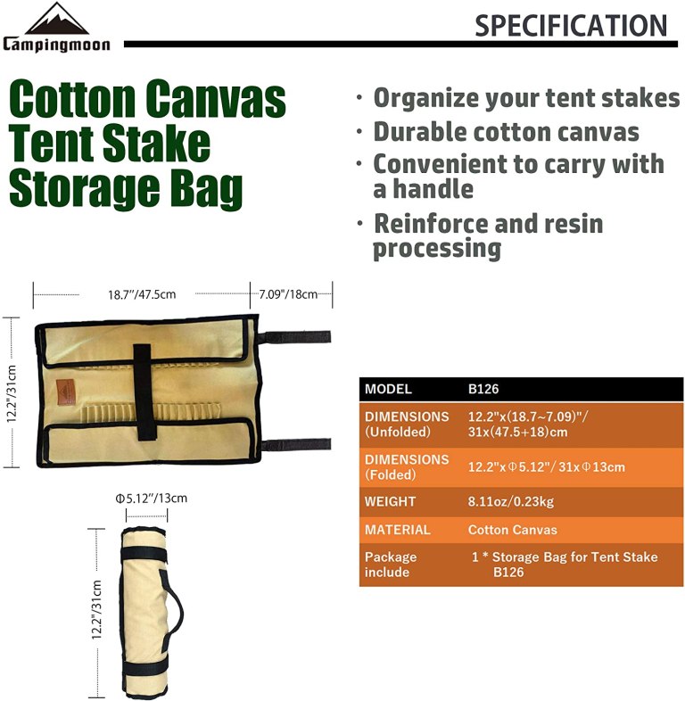CAMPINGMOON B-126 Small Tent Peg Storage Canvas Carry Bag