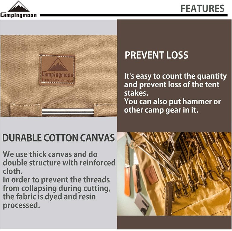 CAMPINGMOON B-126 Small Tent Peg Storage Canvas Carry Bag