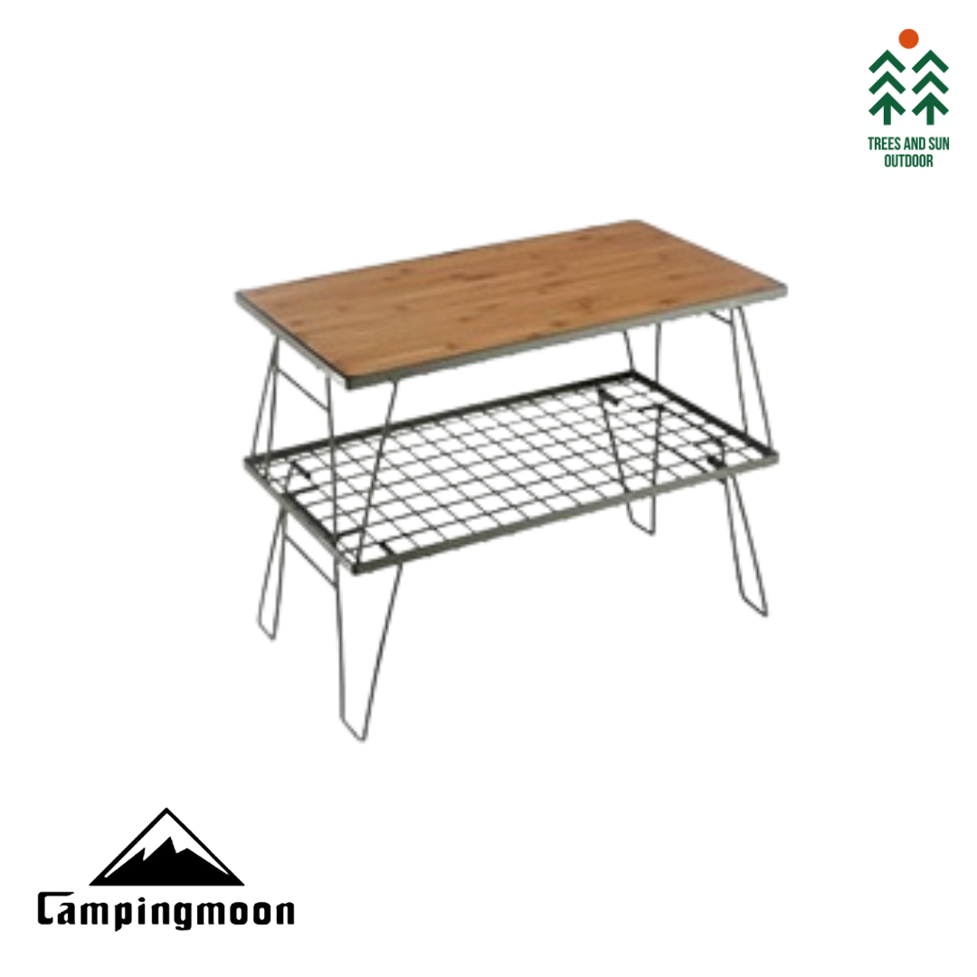 CAMPINGMOON T-233-2TP Steel Field Rack Stackable Table Set With Bamboo Plate