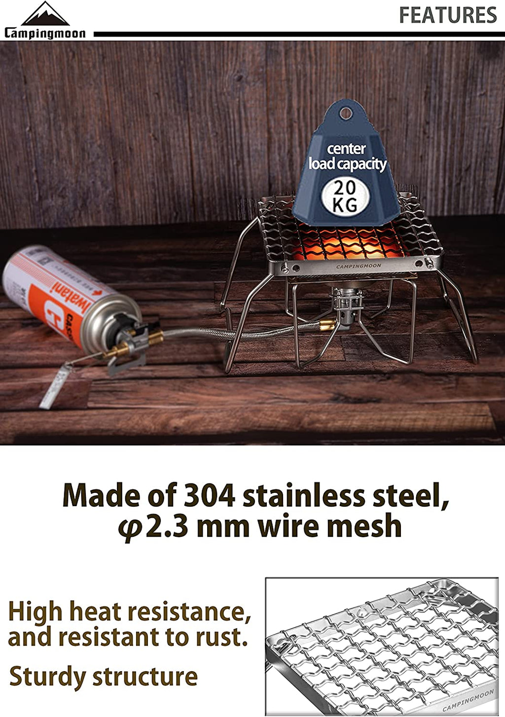 CAMPINGMOON MS-1011 Stainless Mini Grill Stand