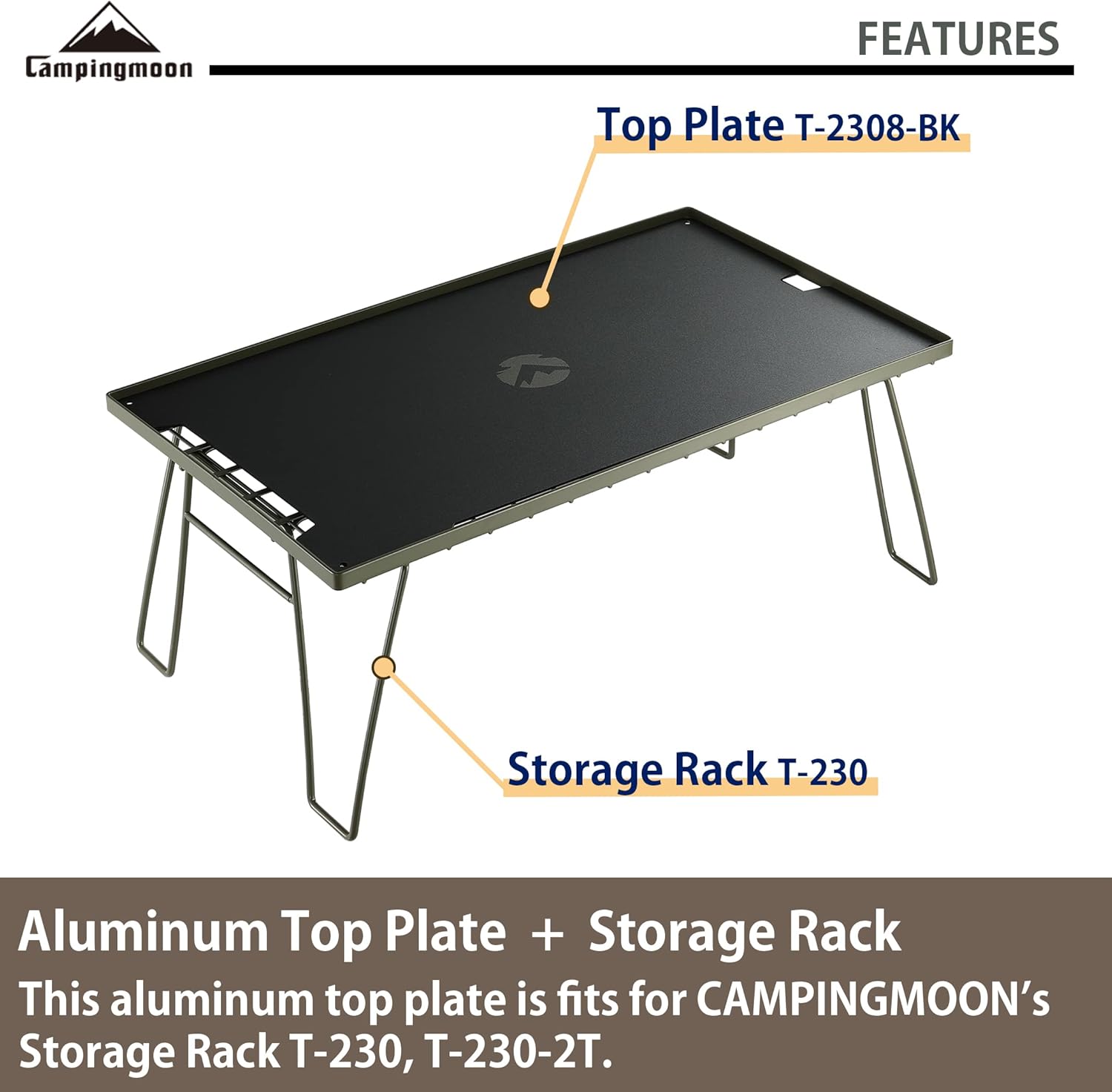 CAMPINGMOON T-2308 Aluminum Alloy Field Rack Steel Top Plate Table