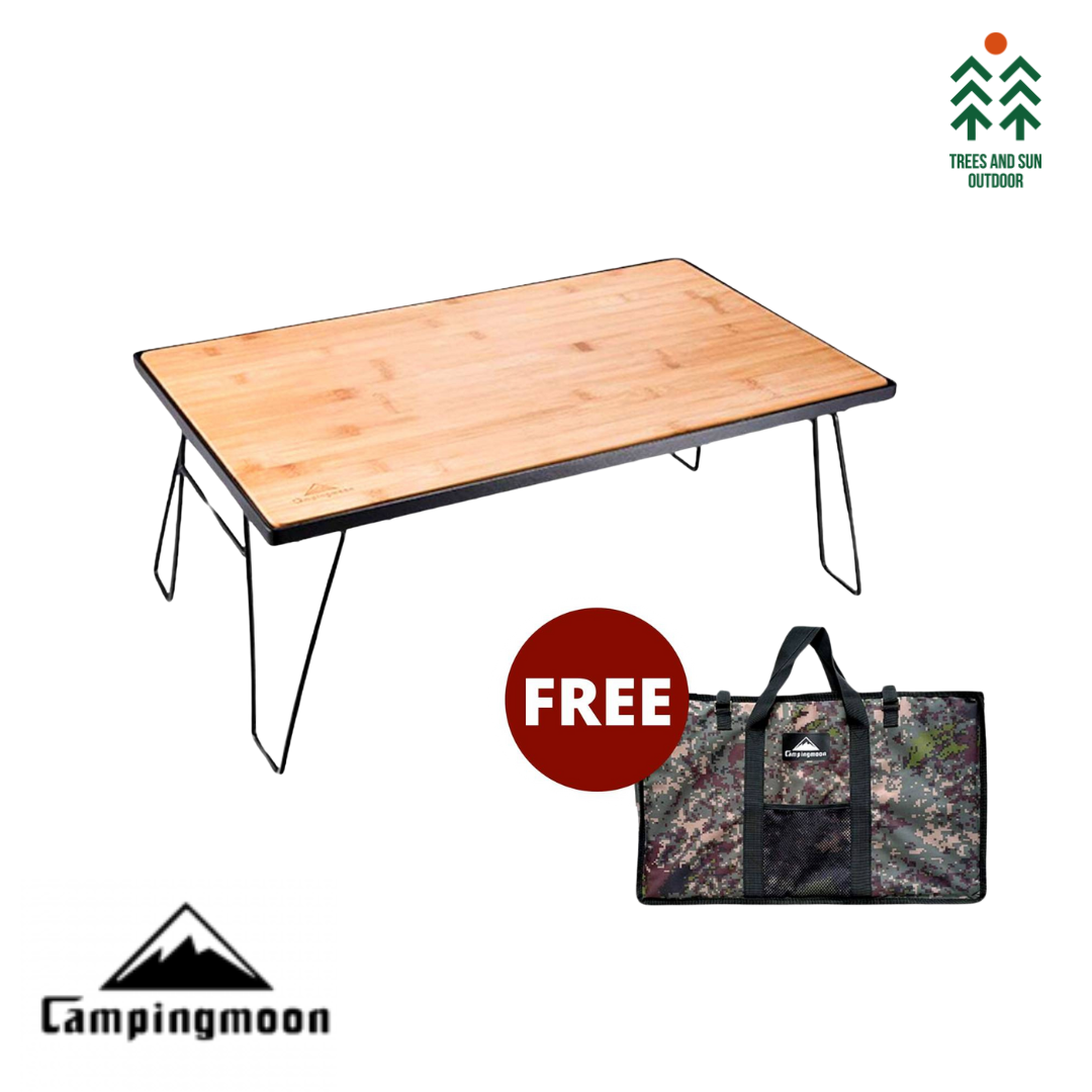 CAMPINGMOON T230-TP Field Rack Foldable Mesh Table with Bamboo Top Plate