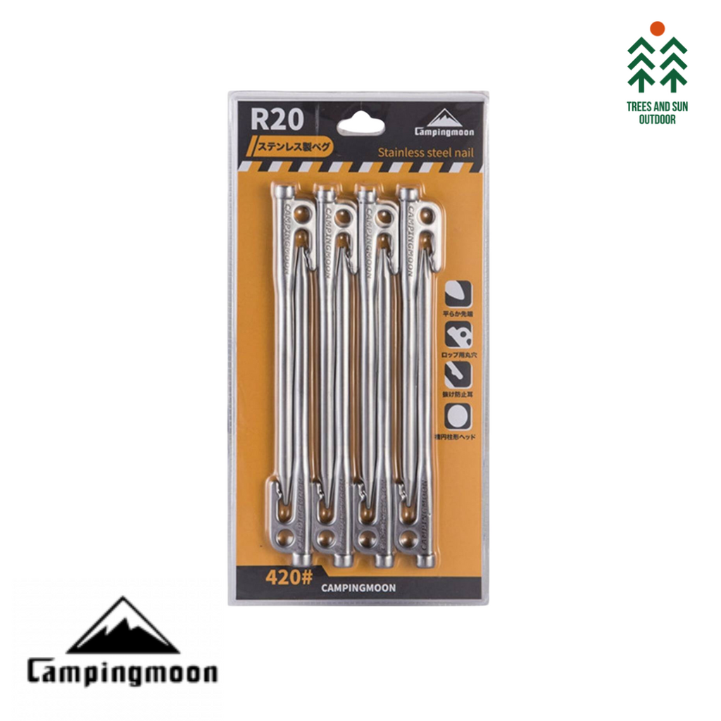 CAMPINGMOON R20-8pcs Tent Peg Stainless Steel Peg Hard Ground