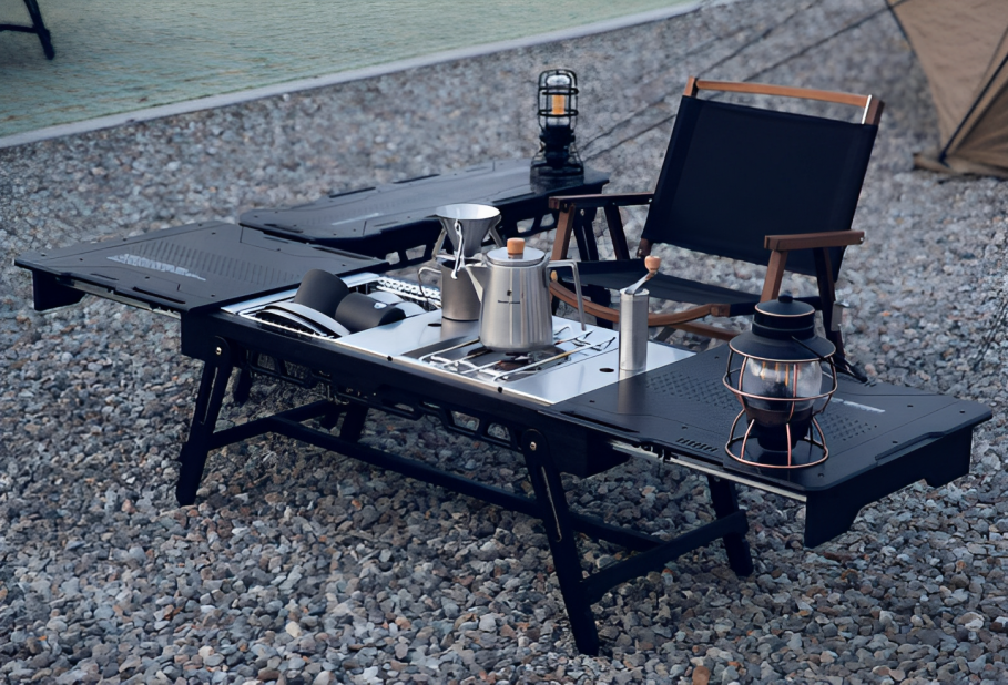 ON-U LIFE Sliding Wood Folding Table Set (With Top 3 Plate)
