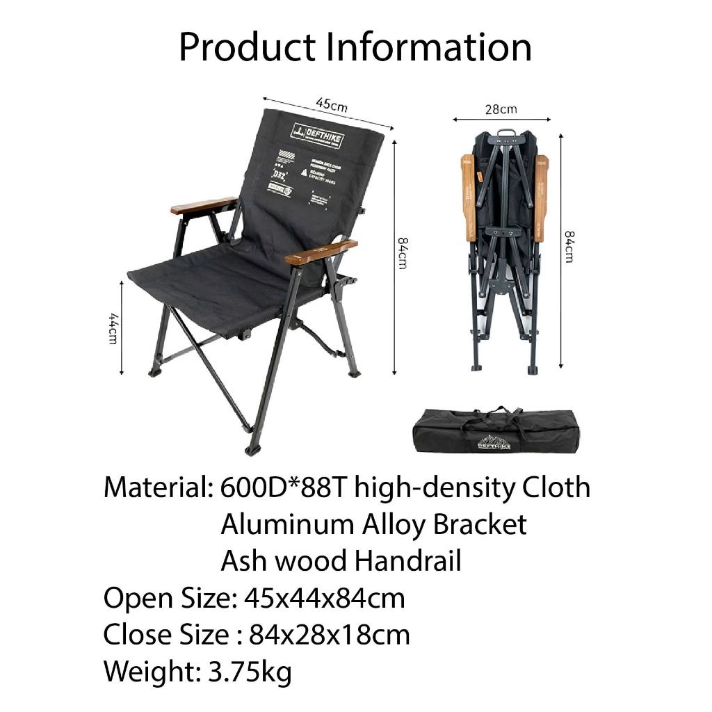 DEFTHIKE Foldable Kermit Chair with Wood Handrest Y013