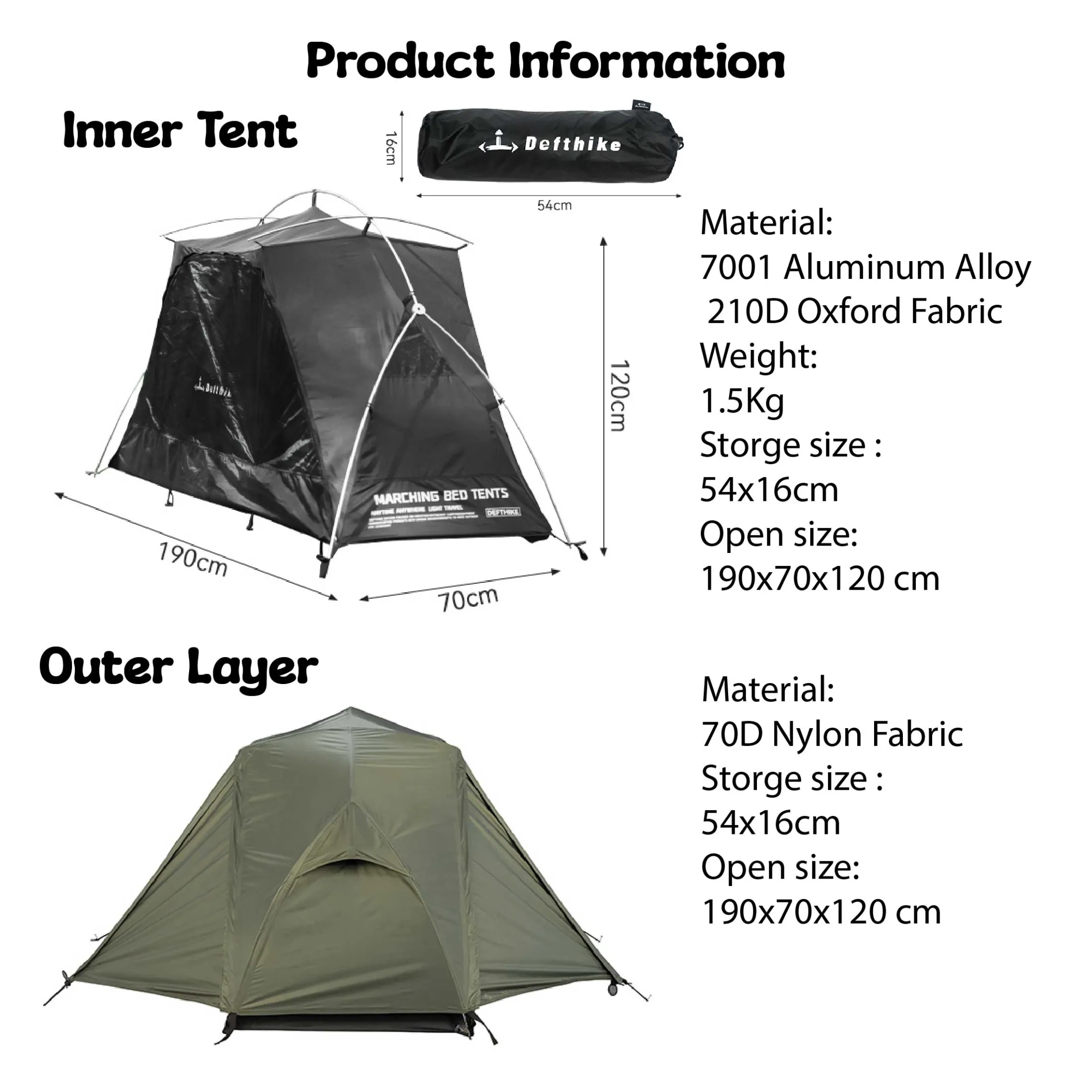 DEFTHIKE Military Cot Bed Tent 1P Q006