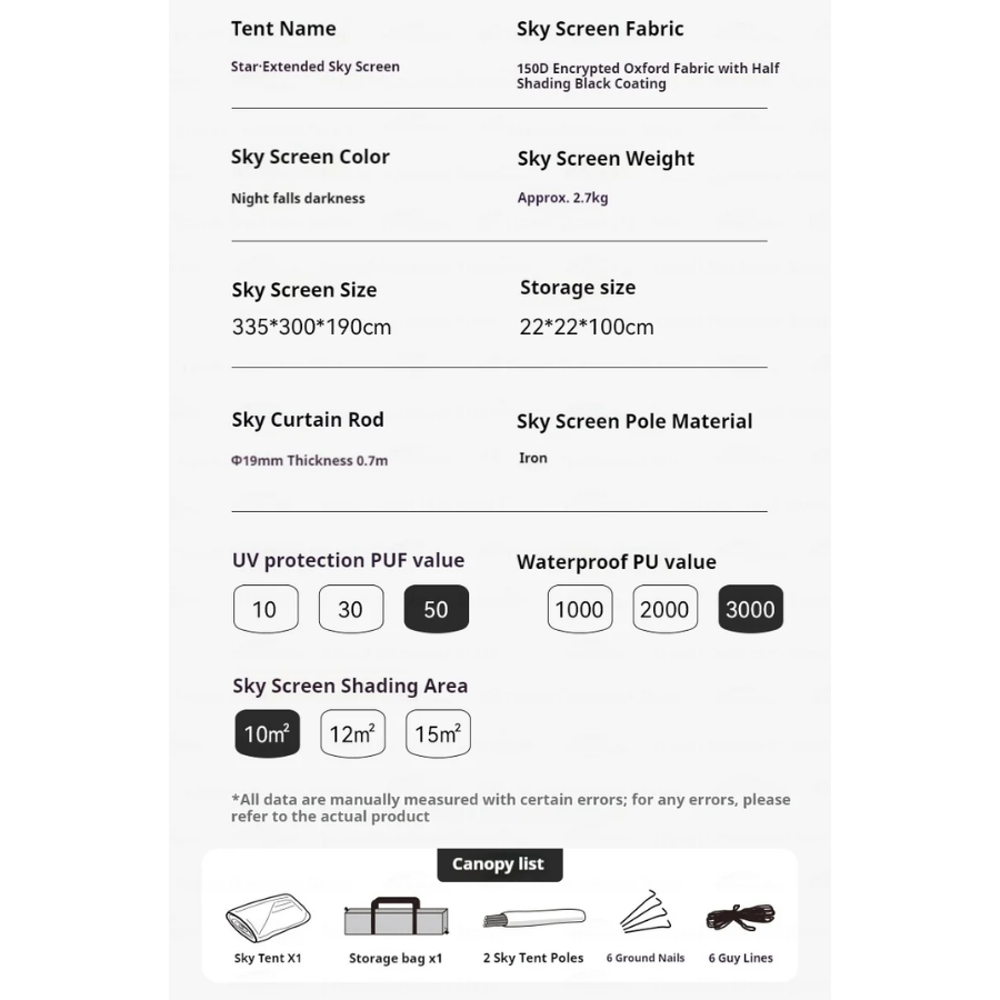 BLACKDOG Star Extended Sky Screen Awning