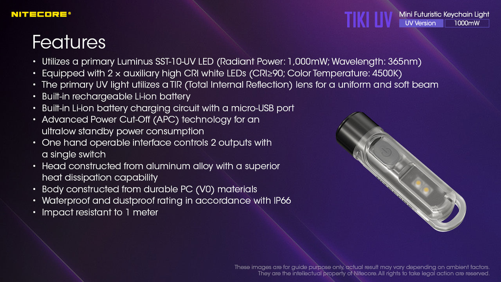 NITECORE TIKI UV & HCRI Keychain Flashlight 70LM