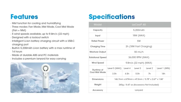 NITECORE izzCool™ 40 Portable Mist Fan