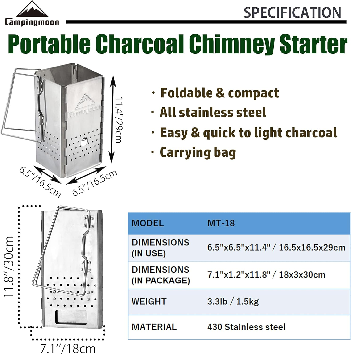 CAMPINGMOON MT-18 Folding Firewood Stove