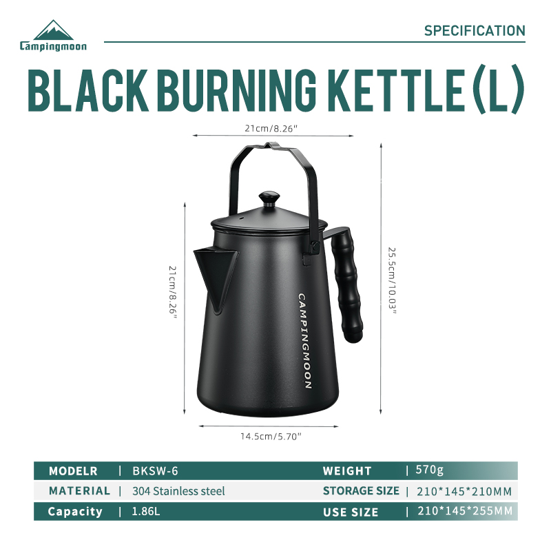 CAMPINGMOON BKSW-6 Black Bonfire Hanging Kettle
