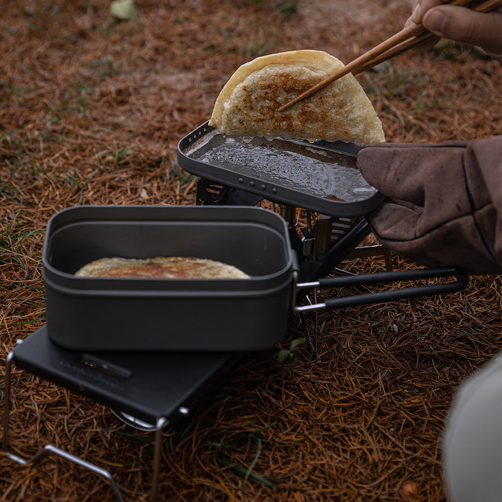 CAMPINGMOON H-1609 Mestin Black Lunch Box & S-1215 Frying Net Set