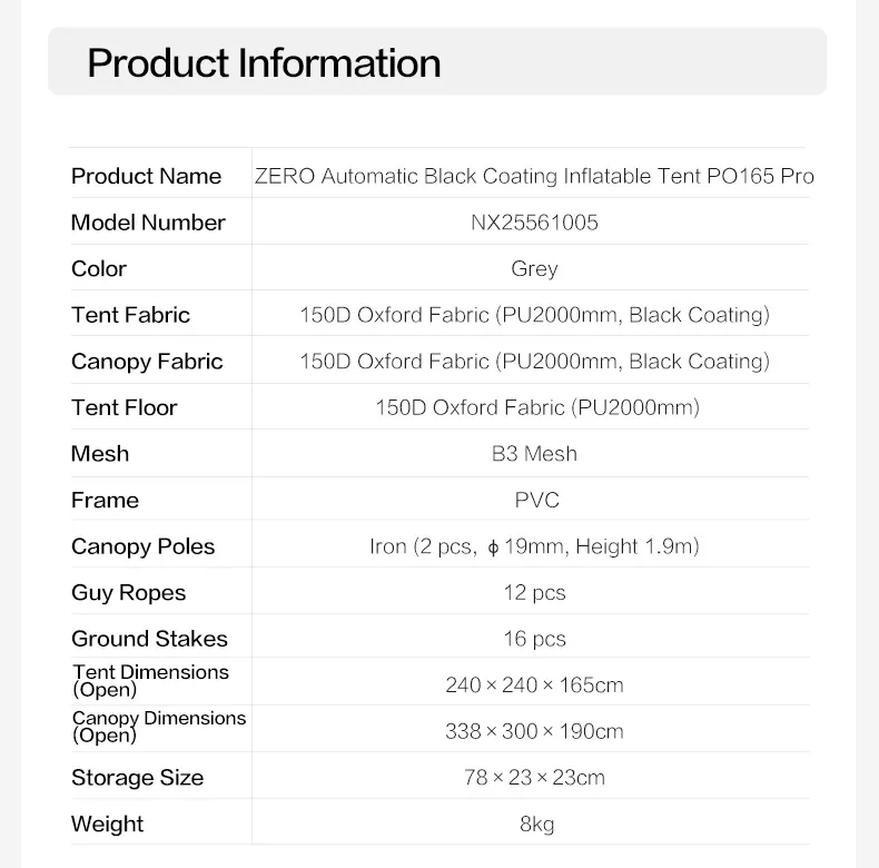 MOBI GARDEN PO Series Air Tent (PRO 165) 3P – 240CM X 240CM