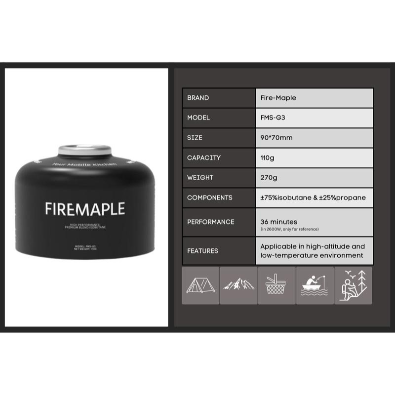 FIREMAPLE G3 Black ISO Butane Gas 110G