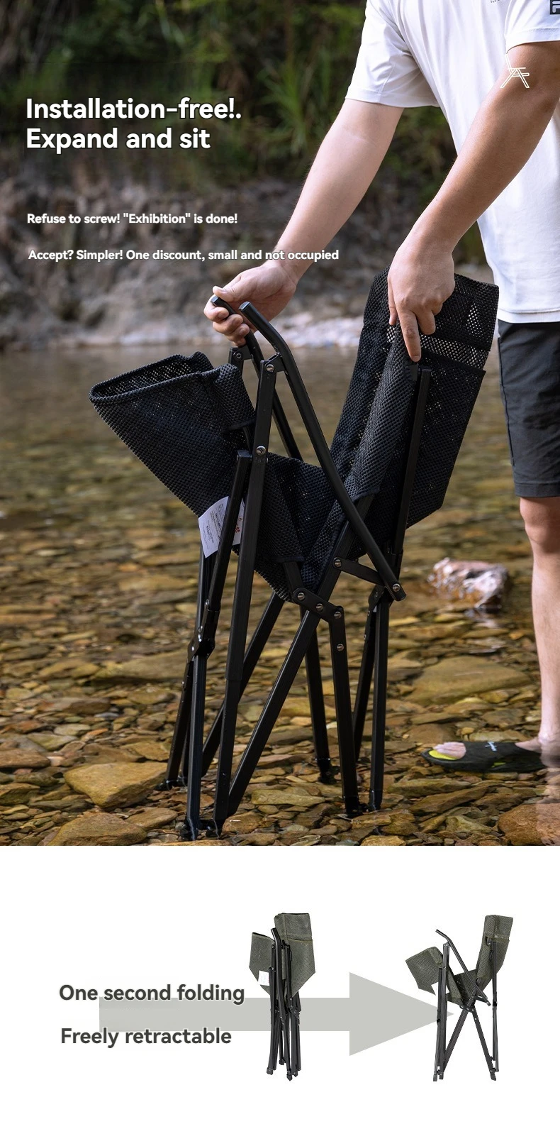 CAMPINGMOON F-1003-WBK Folding Mesh Handrest Low Chair