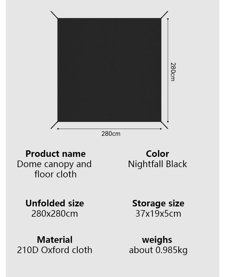 BLACKDOG Dome Canopy Ground Sheet - 280 x 280 CM