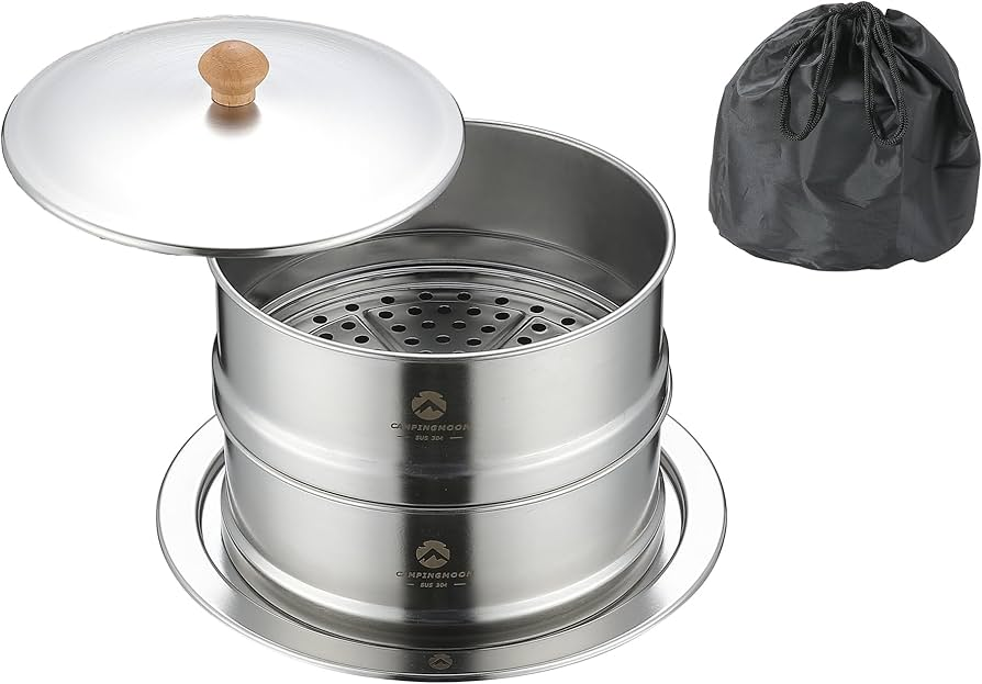 CAMPINGMOON CC-18 Saucepan & S363-2S Double Layer Steamer Set