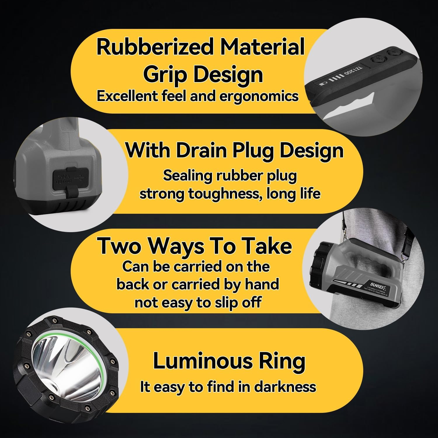 SUNREI TZ1200 Long-Range Rechargeable Flashlight – 750m, 1200 Lumens