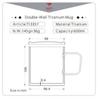 KEITH TITANIUM Double Wall Mug with Folding Handle & Lid 600ml Ti3357