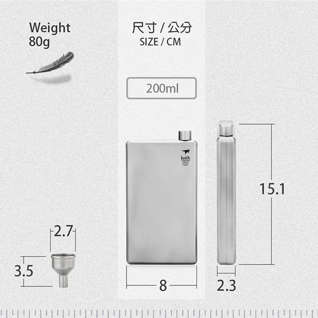 KEITH TITANIUM Pocket Flask with Funnel 120ml Ti9306