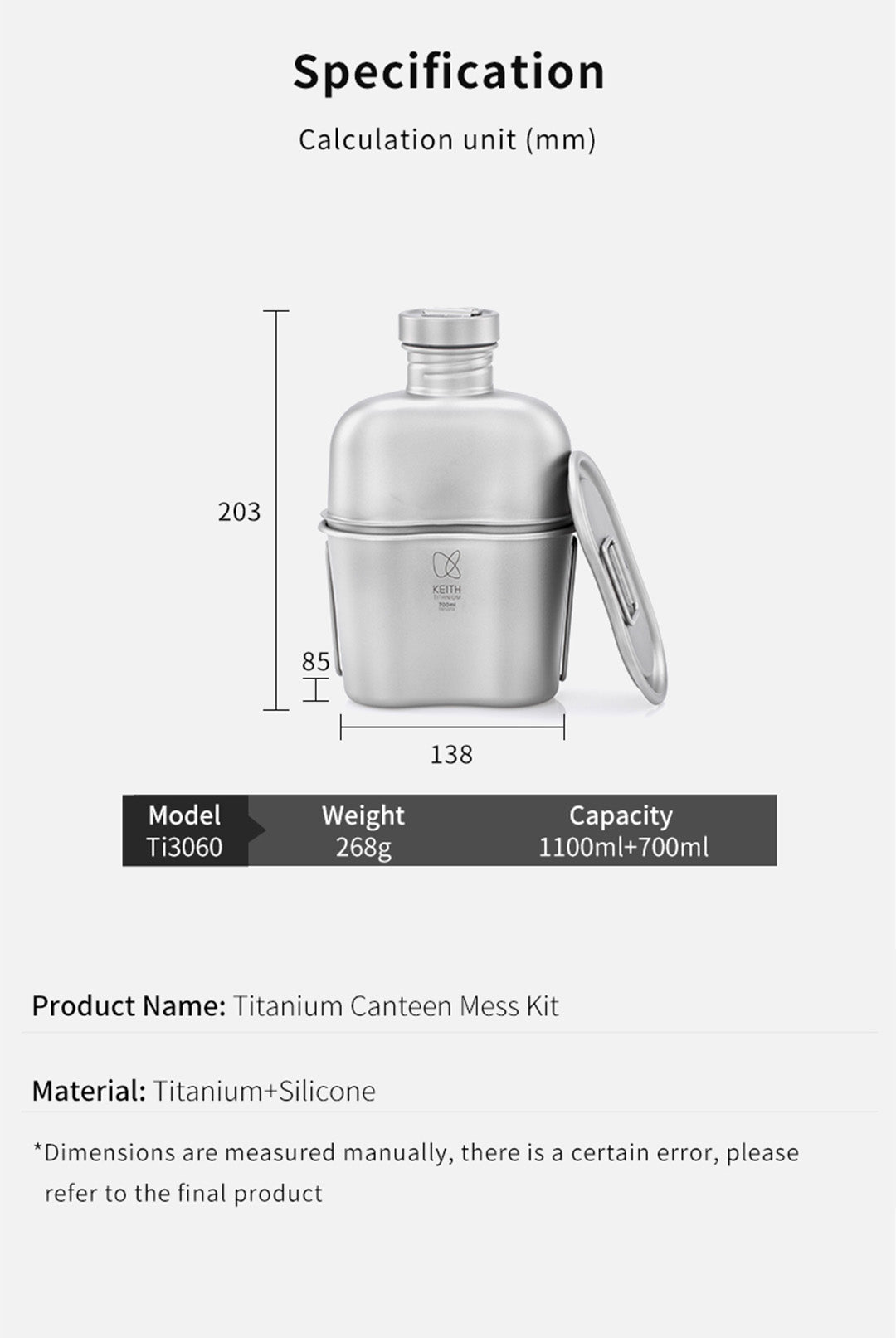 KEITH TITANIUM Canteen Mess Kit Ti3060