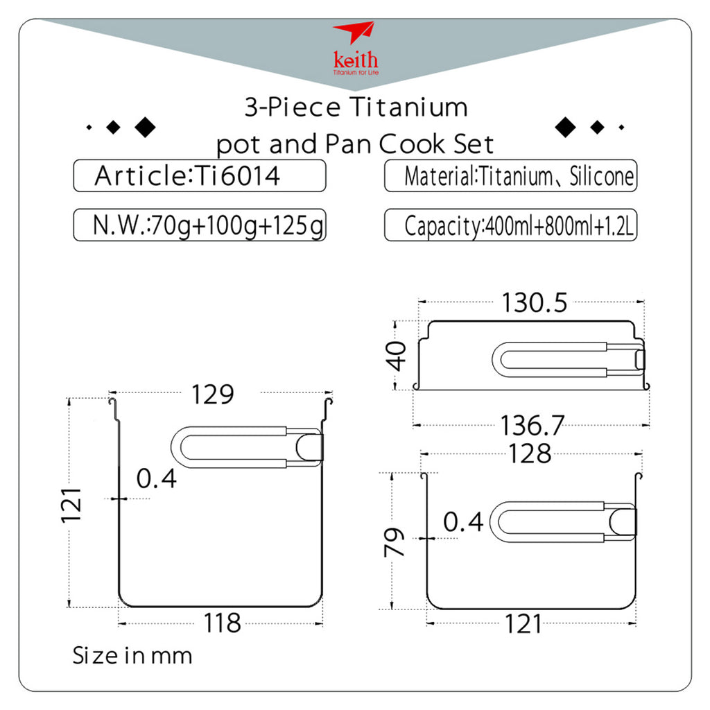 KEITH TITANIUM 3-Piece Pot & Pan Cook Set Ti6014