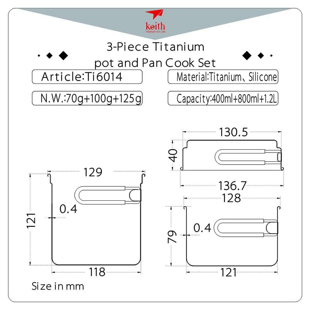 KEITH TITANIUM 3-Piece Pot & Pan Cook Set Ti6014