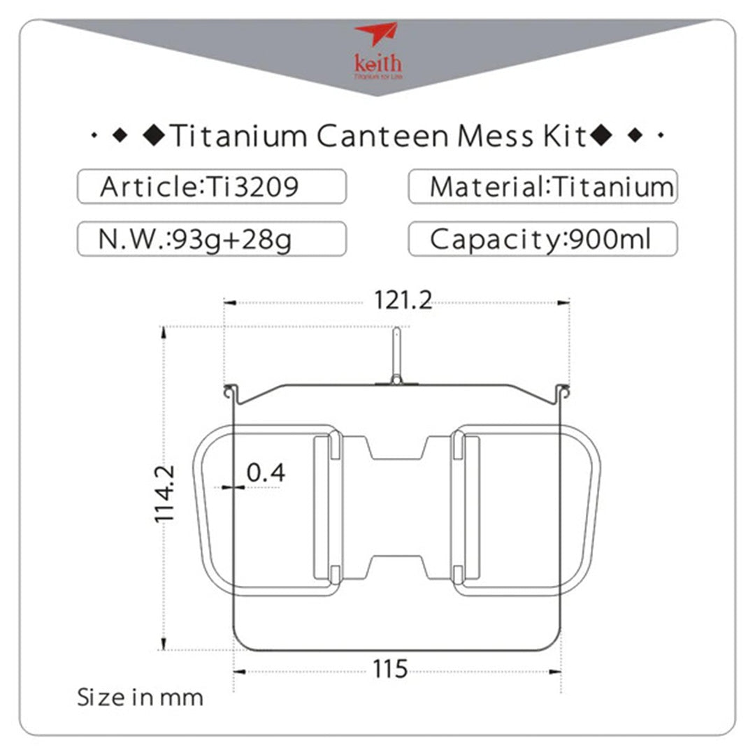 KEITH TITANIUM Single-Wall Mug with Folding Handle & Lid 900ml Ti3209