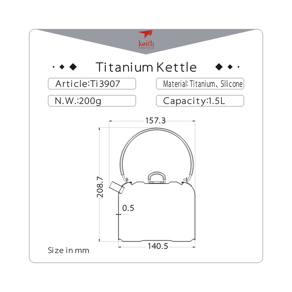 KEITH TITANIUM Kettle with Foldable Handle 1.5L Ti3907