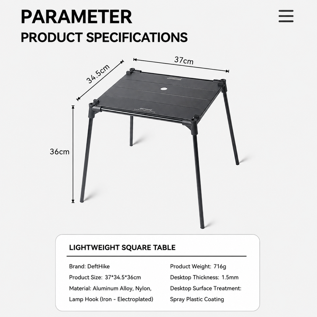 DEFTHIKE Square Camping Table with Light Pole Set