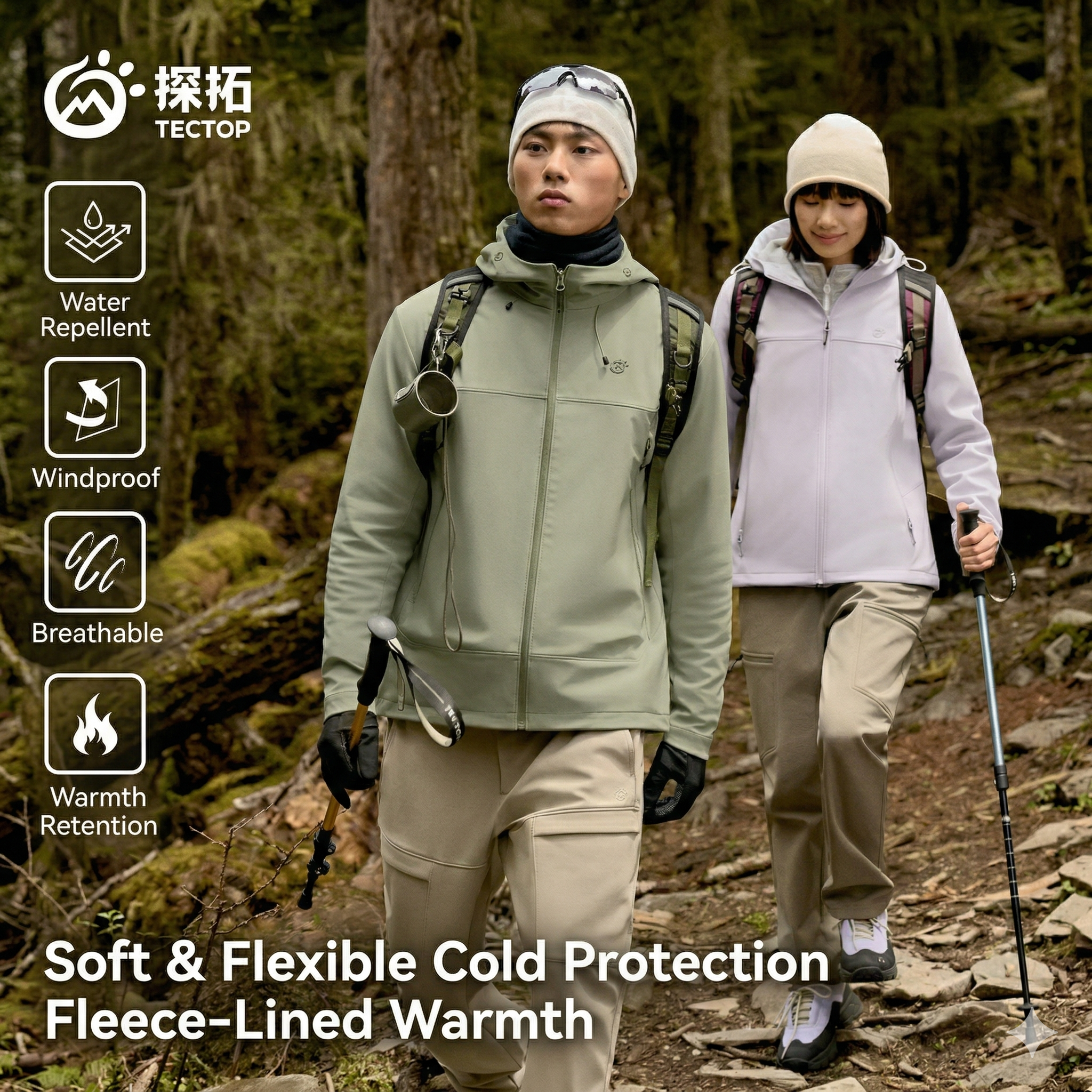 TECTOP Men’s Hiking Jacket – Softshell & Fleece Lined
