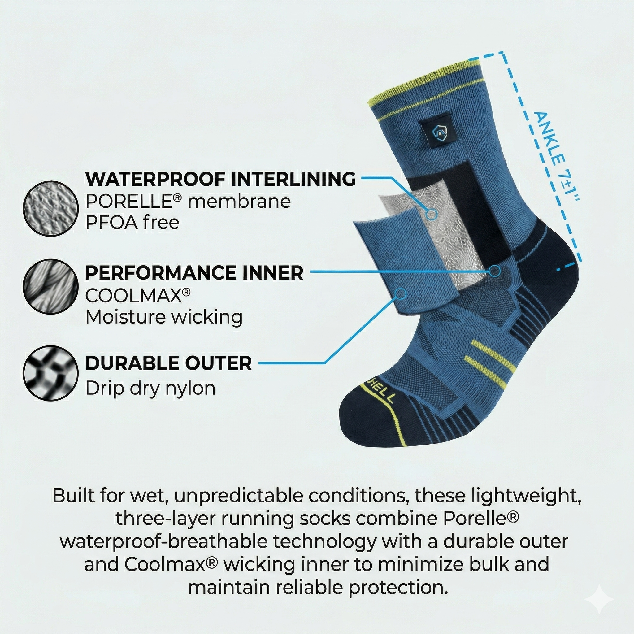 DEXSHELL Running Lite 2.0 Waterproof Trail Running Socks (Coolmax)