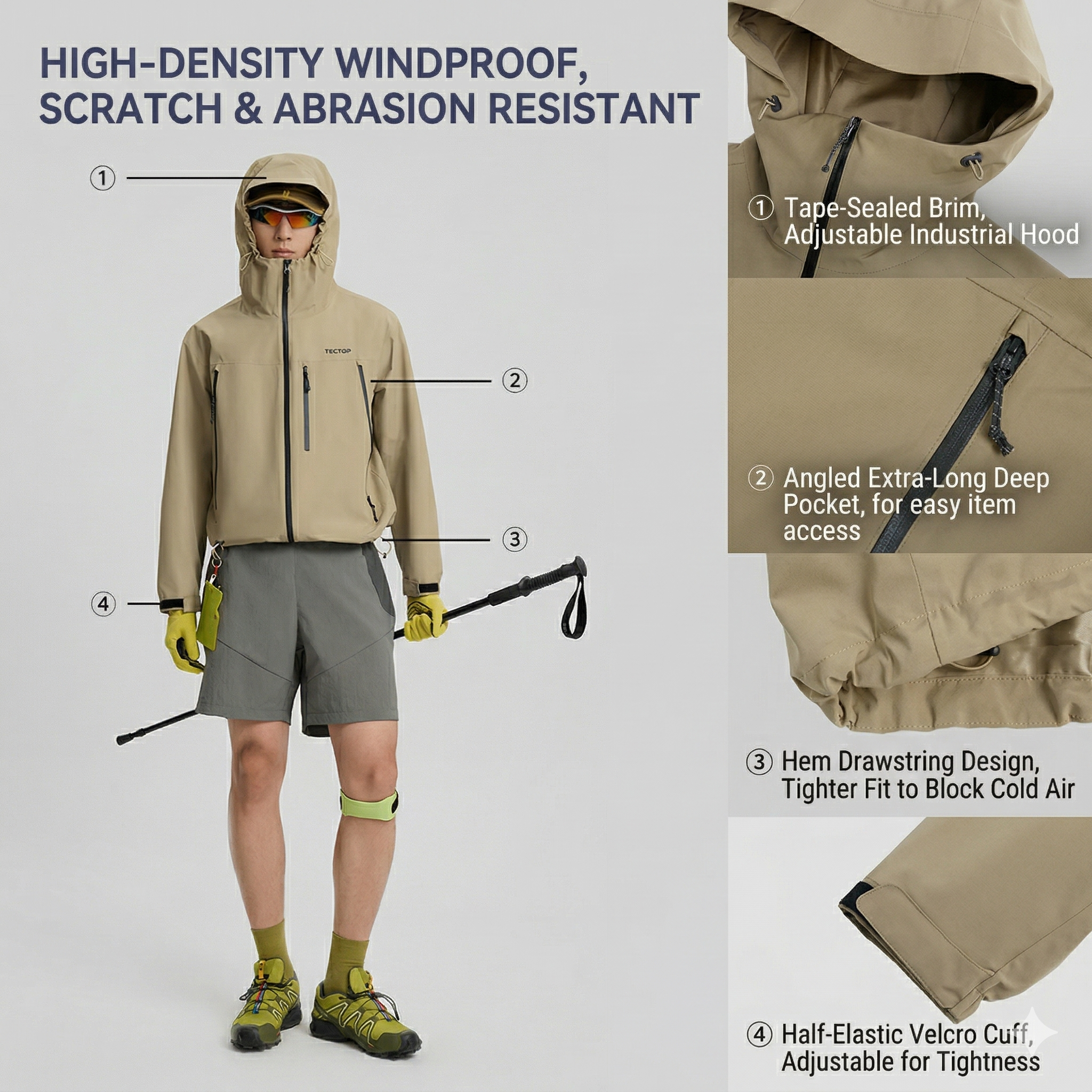 TECTOP Unisex Hiking Jacket – Waterproof & Lightweight