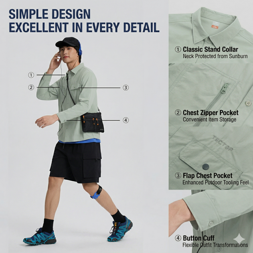 TECTOP Unisex Hiking Long-Sleeve Shirt – UV Protection & Quick-Dry